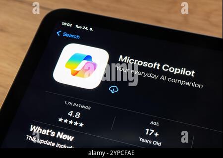 OSTRAVA, CZECHIA - SEPTEMBER 24, 2024: App store with Microsoft Copilot chatbot generative AI mobile application Stock Photo