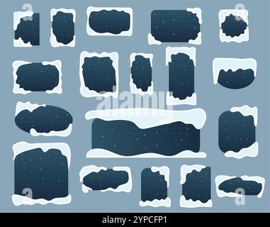 Snow ice cap template set with various shapes banner rectangular , square , oval and round vector illustration. Stock Vector
