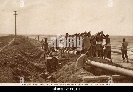 Various scenes from the Persian oilfields at Abadan and Tembi, showing the refinery, pumping stations, store-yard and transportation.  In 1927, the oilfield at Abadan produced nearly 4.5 million tons of oil. The Anglo Persian Oil Company  later became BP. Stock Photo