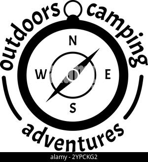 Black and white compass logo for outdoor enthusiasts, perfect for camping, hiking, and exploring. Symbolizing freedom and love for nature with a minim Stock Vector