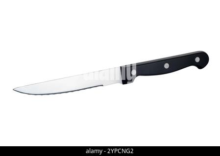 Knife with serrated blade and black handle isolated on white with clipping path included Stock Photo