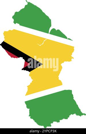 Guyana Flag in Map, Guyana Map with Flag, Nation Flag of Guyana, Guyana map Stock Vector