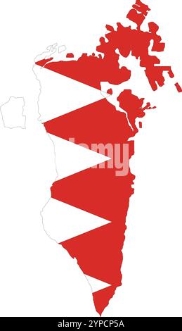 Bahrain Flag in Map, Bahrain Map with Flag, Nation Flag of Bahrain, Bahrain map Stock Vector