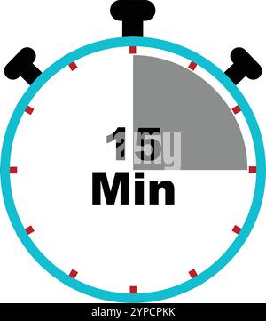 Stopwatch icon, clock icon, Countdown timer symbol, Sport clock, timer symbol, 15 Minutes Stopwatch, Fifteen minutes timer Stock Vector