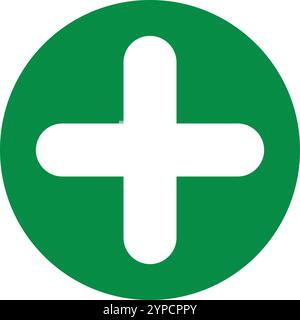 Green Plus sign, add icon, mathematical icon, medical symbol, Medical sign, cross sign round button, mathematical symbol Stock Vector