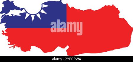 Turkey Flag in Map, Turkiye Map with Flag, Nation Flag of Turkey, Turkiye map Stock Vector