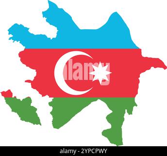 Azerbaijan Flag in Map, Azerbaijan Map with Flag, Nation Flag of Azerbaijan, Azerbaijan map Stock Vector