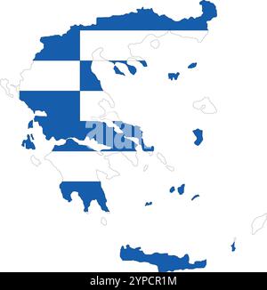 Greece Flag in Map, Greece Map with Flag, Nation Flag of Greece, Greece map Stock Vector