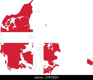 Denmark Flag in Map, Denmark Map with Flag, Nation Flag of Denmark, Denmark map Stock Vector