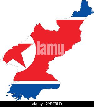North Korea Flag in Map, North Korea Map with Flag, Nation Flag of North Korea, North Korea map Stock Vector