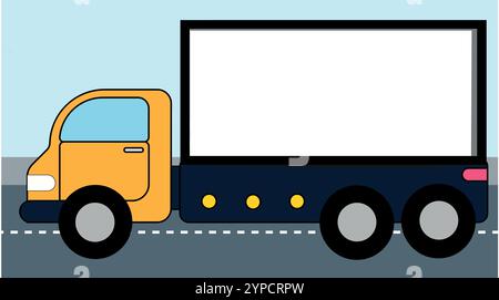 Side view Delivery Truck blank vector illustration. truck with billboard template with background. Red Truck with solid and flat color design Stock Vector