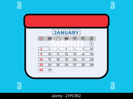 2d calendar icon with date from 1 to 31 of january on Blue background. Vector schedule symbol collection.Planner vector illustration. Stock Vector