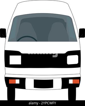 Suzuki hiroof van with isolated vector illustration. Simple picture of land vehicle transportation. Familiy car front and side view. Modern technology Stock Vector