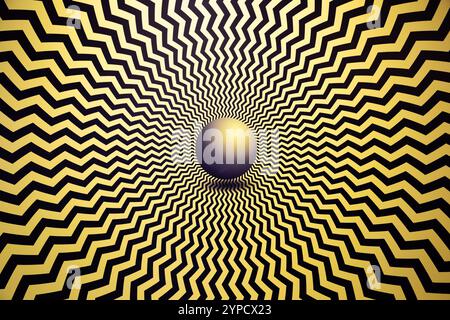 Optical illusion horizontal background. Abstract curves, geometric effect. Yellow. Stock Photo
