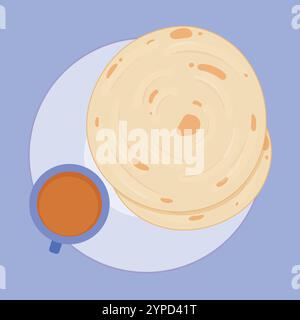 Breakfast illustration. Chai Paratha icon vector. chai paratha roti illustration. tea Stock Vector