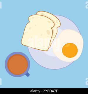 Breakfast illustration. tea bread icon vector. fried egg with bread illustration Stock Vector