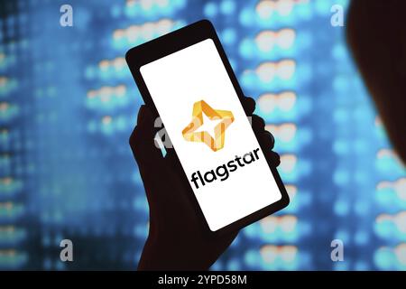 March 11, 2024, Brazil. In this photo illustration, the Flagstar Bank logo is displayed on a smartphone screen Stock Photo