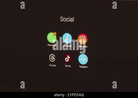 May 5, 2024, Brazil. In this photo illustration social networks (WhatsApp, Facebook, Instagram, Threads, TikTok and Telegram) logos seen displayed on Stock Photo