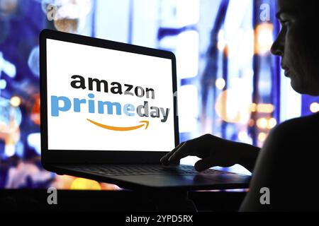 April 22, 2024, Brazil. In this photo illustration, the Amazon Prime Day logo is seen displayed on a laptop screen Stock Photo
