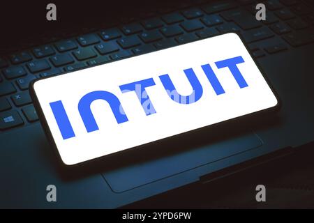 January 22, 2024, Brazil. In this photo illustration, the Intuit Inc. logo is displayed on a smartphone screen Stock Photo