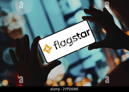 March 11, 2024, Brazil. In this photo illustration, the Flagstar Bank logo is displayed on a smartphone screen Stock Photo