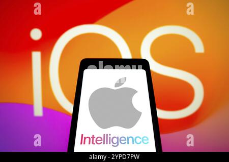 June 10, 2024, Brazil. In this photo illustration, the Apple Intelligence logo is displayed on a smartphone screen. Apple opens WWDC 2024 to developer Stock Photo