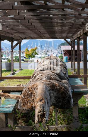 Alaska, Annette Island, Metlakatla. Traditional Tsimshian totem pole, Grandmother's totem. Stock Photo