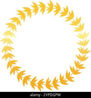 Golden laurel wreath forming a circle on a white background, creating an elegant and classic frame for awards, logos, or other design elements Stock Vector