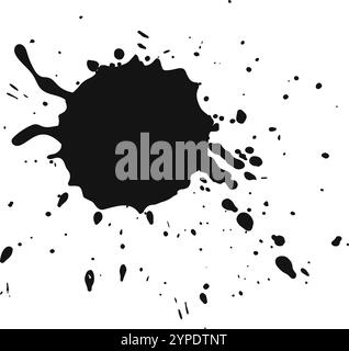 Black ink is splashing on a white background, creating an artistic mess with splatters and drips, perfect for grunge designs or textured overlays Stock Vector