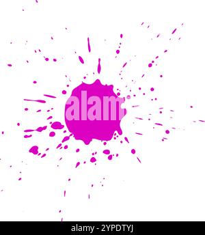 Vibrant pink paint creates a dynamic splash, splattering droplets and streaks across a clean white backdrop, forming an abstract and energetic composition Stock Vector