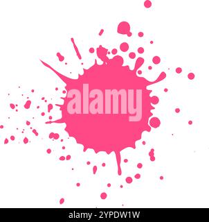 Vibrant pink paint splatters dynamically against a clean white backdrop, creating an energetic and artistic expression of color and movement Stock Vector
