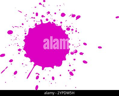 Vibrant pink paint creates a dynamic splash, with droplets scattering across a clean white backdrop, adding a pop of color and artistic flair Stock Vector