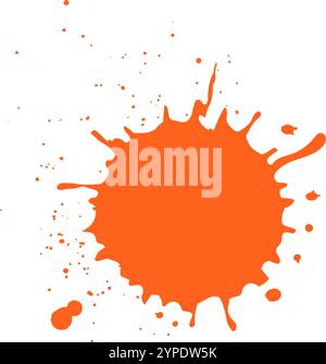 Vibrant orange paint splashes and drips on a white background, creating a colorful abstract design with dynamic splatters Stock Vector