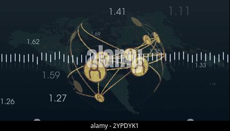 Global network connections and data visualization image over world map Stock Photo