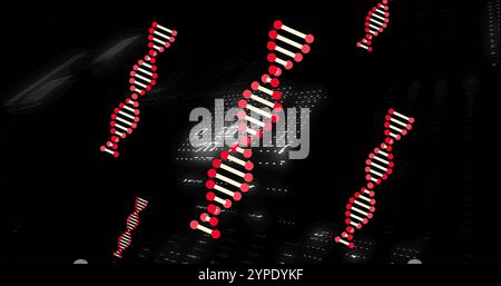 DNA strand and binary coding, scientific data processing image Stock Photo