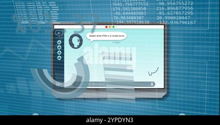 Chat interface with Explain what HTML is in simple terms text over data processing image Stock Photo