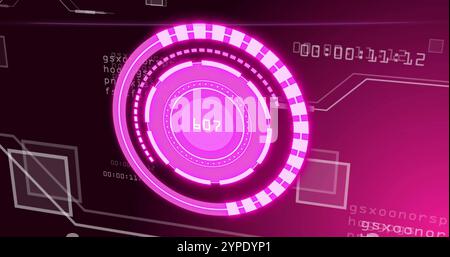 Futuristic digital interface with rotating pink circles and data processing image Stock Photo