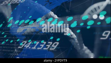 DNA strand and binary coding, scientific data processing image Stock Photo