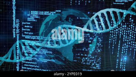 DNA strand and binary coding, scientific data processing image Stock Photo