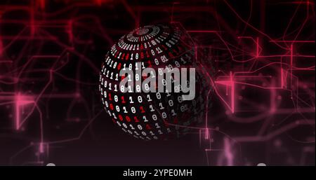 Binary code sphere rotating over red digital network image Stock Photo