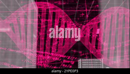 DNA strand and binary coding, scientific data processing image Stock Photo