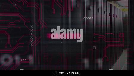 Image of hacked text over data processing and server room Stock Photo