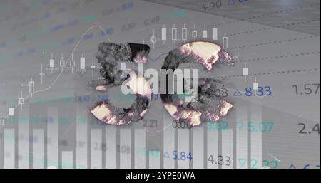Image of 5g text and stock market over data processing and diagrams on white background Stock Photo