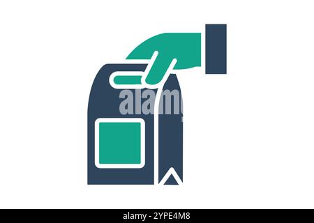 Takeaway icon. solid icon style. hand with food packaging. icon related to meal. food elements vector illustration Stock Vector