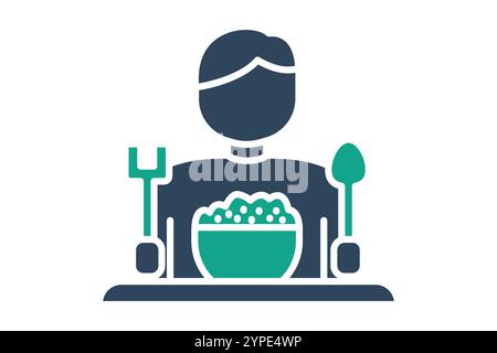 Eat icon. solid icon style. rice bowl with people. icon related to meal. meal elements vector illustration Stock Vector