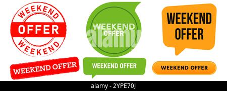 Weekend offer sale promotion deal market shop marketing advertisement week limit time limited promo announcement business discount stamp colorful Stock Vector