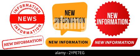 New information news update upgrade latest info data article headline daily topic announcement stamp colorful badges sticker label banner emblem Stock Vector