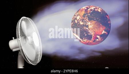 Conceptual illustration of a cooling Earth. As the impacts of climate change intensify and become more severe, unconventional ideas are gaining momentum as potential short-term solutions to lower Earth's temperature such as solar geoengineering. Stock Photo