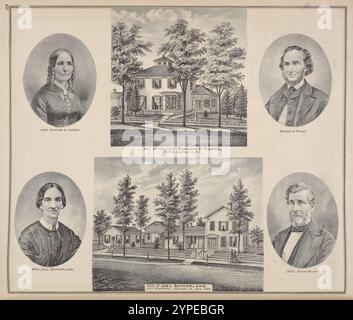 Mrs. Ransom D. Pierce. ; Res. of The Late Ransom D. Pierce, Corfu, Genesee Co., N.Y. ; Ransom D. Pierce. ; Mrs. Joel Sutherland. ; Res. of Joel Sutherland, East Pembroke, Genesee Co., N.Y. ; Joel Sutherland. 1876 by Everts, Ensign & Everts Stock Photo