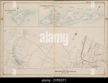 Suffolk County, V. 2, Double Page Plate No. 7 [Map bounded by Plum Island, Yaphank] 1902 - 1909 Stock Photo